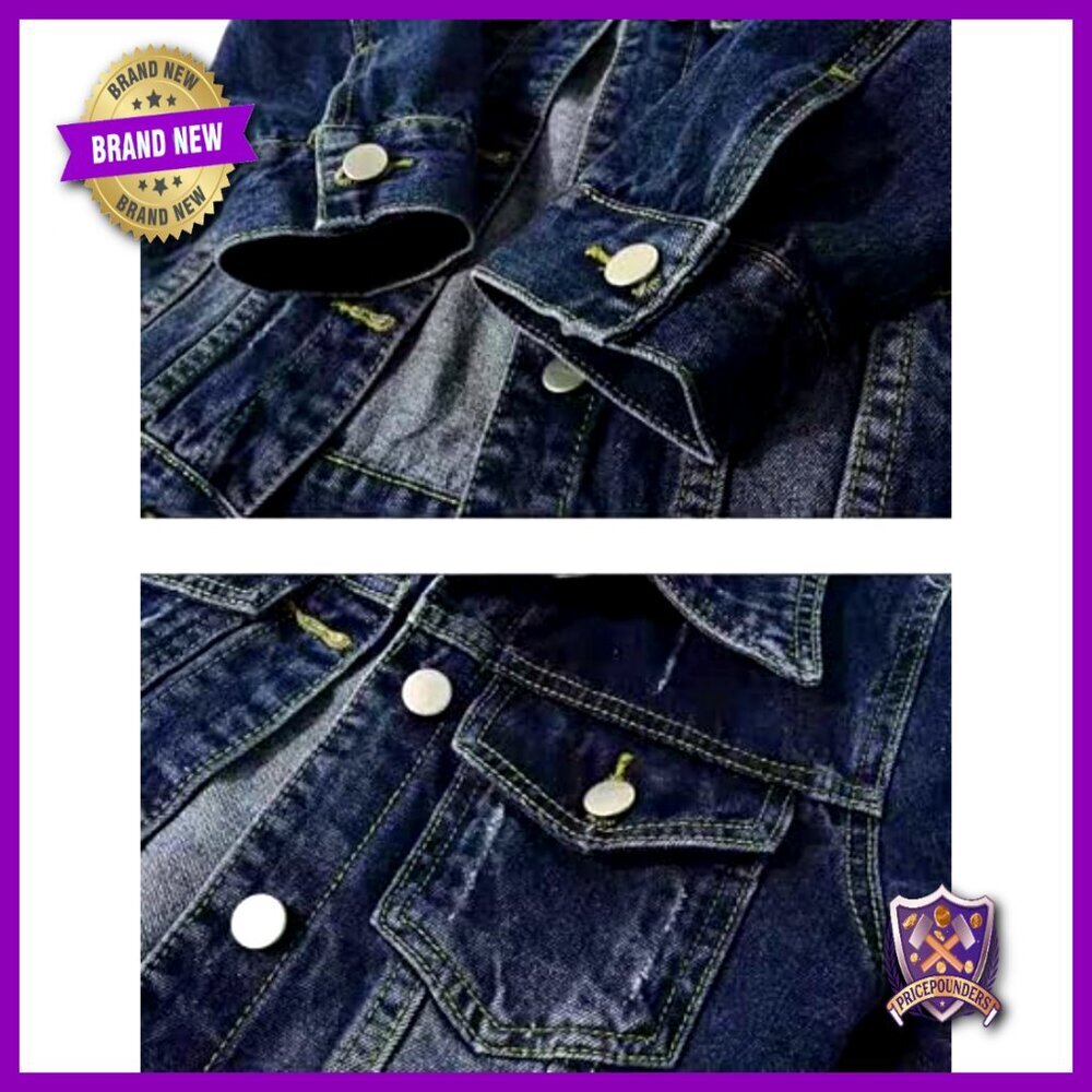 Classic Denim Jacket Button Front Cropped Fit Casual Chic Cowgirl Style - Picture 5 of 6